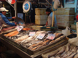 rybí tržnice na břehu řeky Mapocho